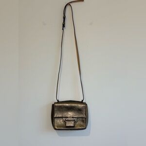 Reed Krakoff Metallic Leather Flap Shoulder Bag Minimalist Bar Clasp